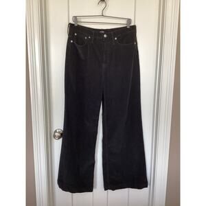 J. Crew Women's Flat Front Stretch Pockets Corduroy Wide Leg Pants Black Size 30